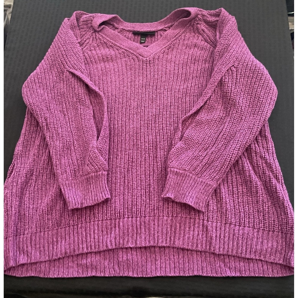 Lane Bryant Sweater Womens 22/24 Plus Purple Chunky Knit V Neck Pullover